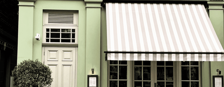 Shop storefront with Christmas awning