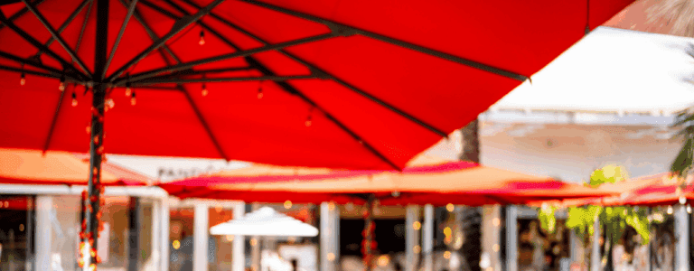 Restaurant terrace with canopy and outdoor seating